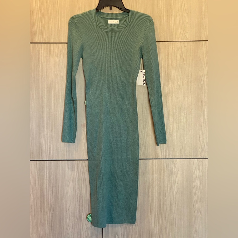 Nine West Bodycon Midi Dress Cool Sea Heather Medium NEW - Picture 2 of 10
